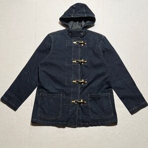 RALPH LAUREN VTG Dark Denim Hooded Brass Lobster Clasp Firemans Chore Coat‎ XL
